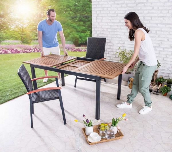 Solax-Sunshine Gartentisch/Gartenmöbel ausziehbar aus Aluminium Serie GENUA Braun SE