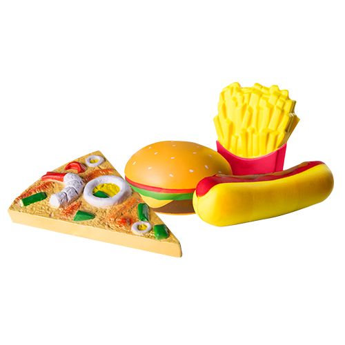 roba Squishies 4er-Set „Fast Food“, Pizza, Hot Dog, Pommes, Burger