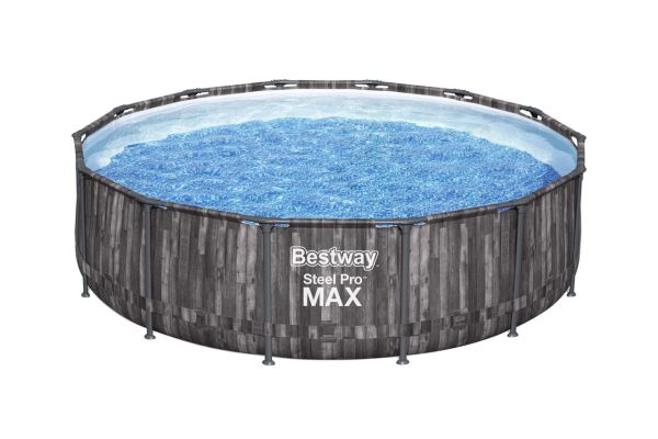 Steel Pro MAX™ Frame Pool Komplett-Set mit Filterpumpe, Holz-Optik (Mooreiche) rund Ø 427x107cm