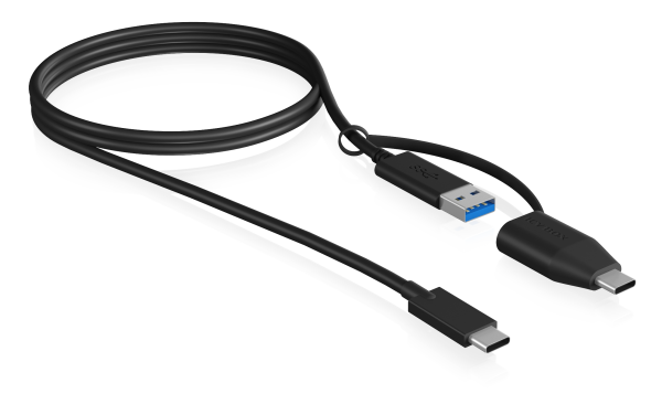 IB-CB034, USB-C zu USB-A Kabel + USB-A zu USB-C Adapter, 100 cm, USB 3.2 (Gen 2) 10 Gbit/s, schwarz