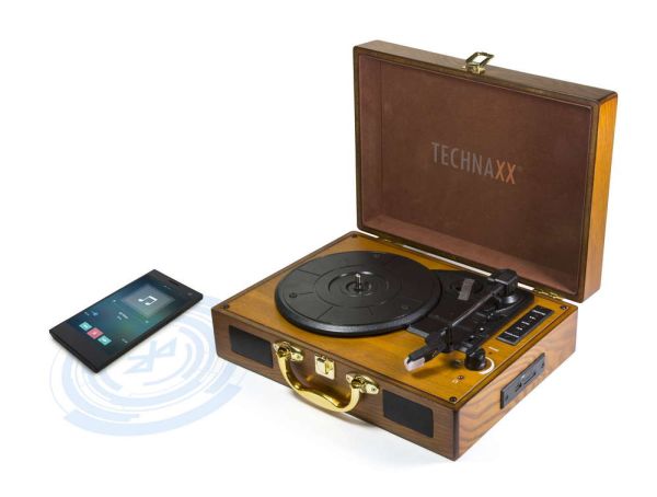 Technaxx Retro-Bluetooth-Kofferplattenspieler TX-101, Braun/Holzoptik