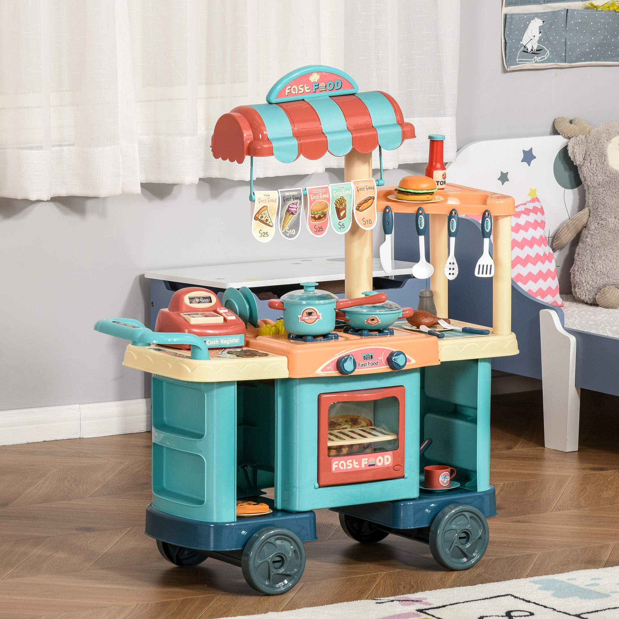 Kinderküche Spielküche Küche Kunststoff Spielzeugküche mit 21 teiligem Zubehör 