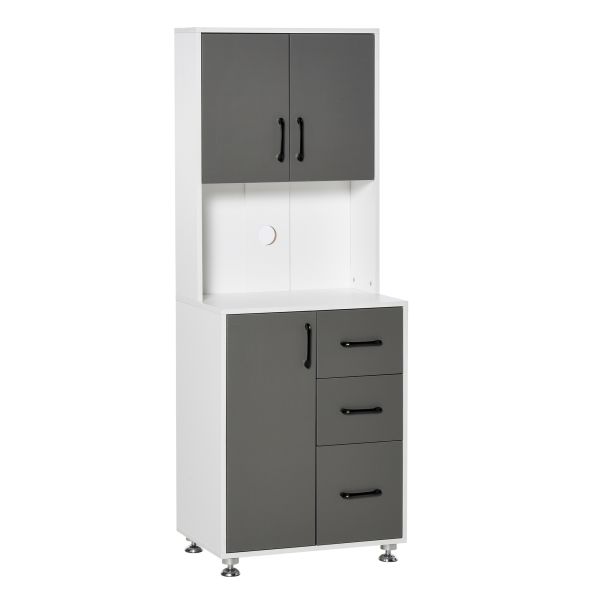 HOMCOM Küchenschrank Hochschrank mit Türen Schubladen Spanplatte Grau+Weiß