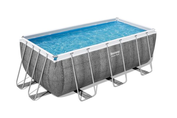Bestway® Power Steel™ Frame Pool Set mit Filterpumpe 412 x 201 x 122 cm, Rattan-Optik, eckig