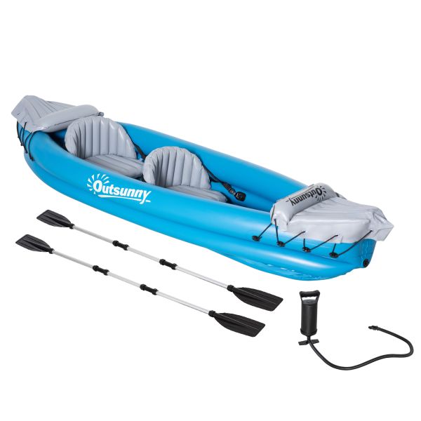 aufblasbare Kajaks 2-Personen Schlauchboot Kanu mit Luftkammer Unisex PVC Stahl Blau Grau