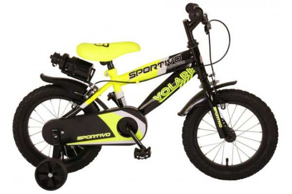 Volare Sportivo Kinderfahrrad - Jungen - 14 Zoll - Neon Gelb/Schwarz - Abnehmbare Stützräder
