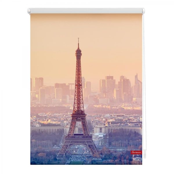 Lichtblick Rollo Klemmfix, ohne Bohren, blickdicht, Eiffelturm - Orange, 90 x 150 cm (B x L)