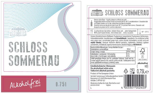 Schloss Sommerau alkoholfreier Weißwein 0,75l - 6er Karton