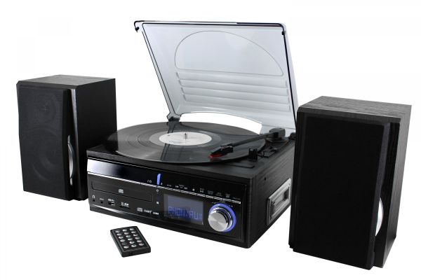 Soundmaster Classic Klassischer UKW/MW Stereo-Musikcenter mit CD, Plattenspieler, Kassettenteil und Encoding-Funktion