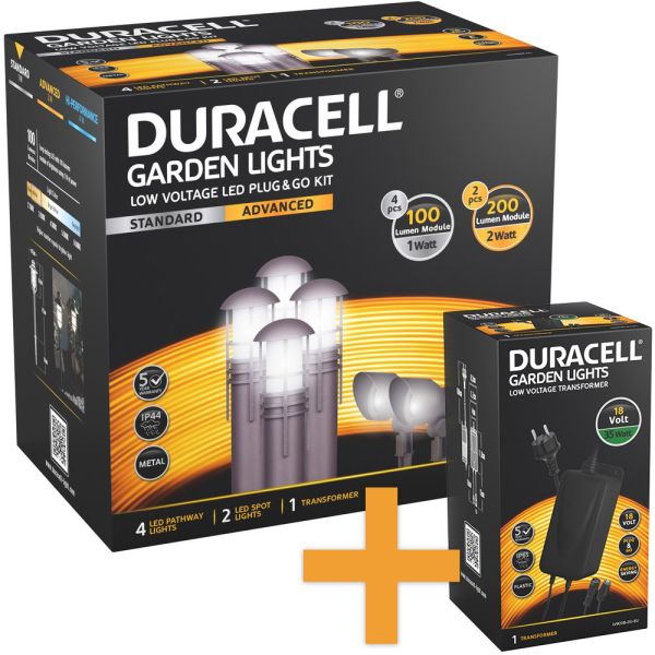 Duracell LED Niedervolt Gartenlampen 6er-Set inkl. Netzadapter, braun matt