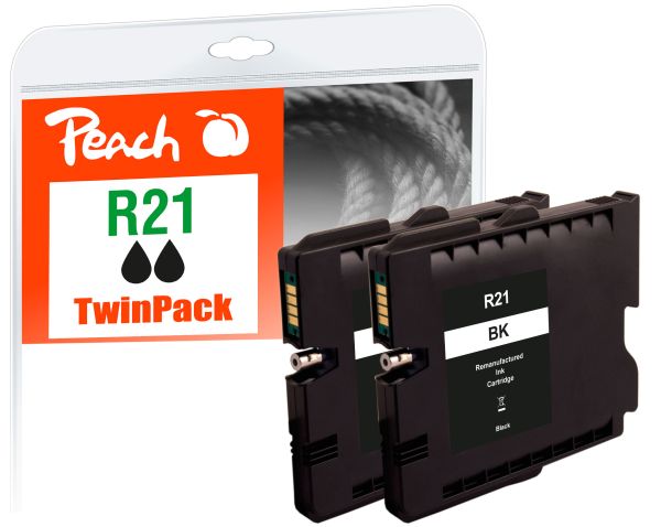 Peach 2 x Tintenpatrone schwarz ersetzt Ricoh GC21K
