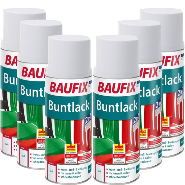 BAUFIX Buntlack Spray weiß 6er-Set
