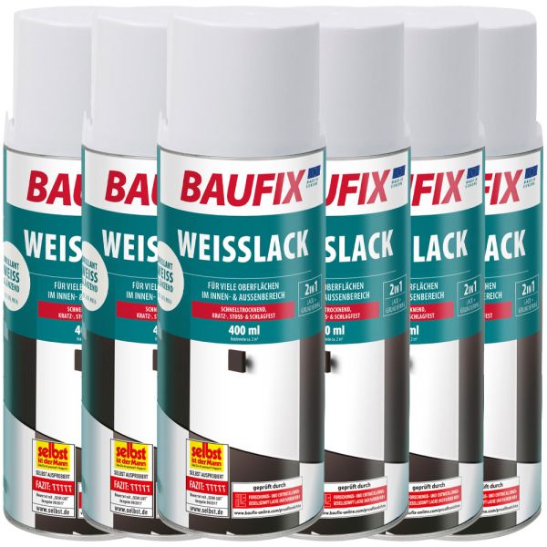 Baufix Weißlack Spray - 6er-Set
