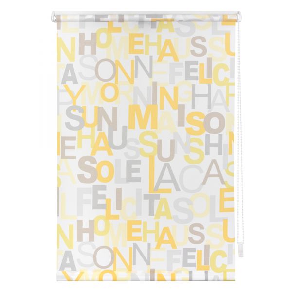 Lichtblick Rollo Klemmfix, ohne Bohren, blickdicht, Happy Words - Weiß-Gelb, 60 cm x 180 cm (B x L)