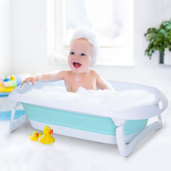 HOMCOM Badewanne für Babys Ergonomische Babywanne rutschfest klappbar Kunststoff Hellgrün 80 x 48 x