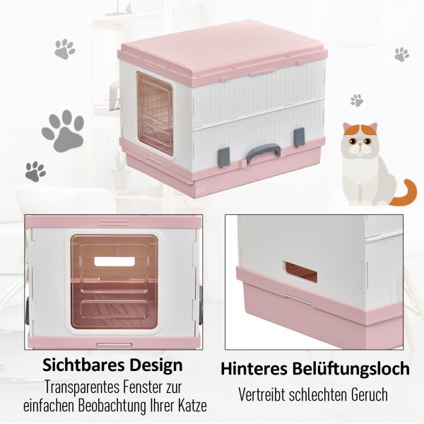 PawHut Katzentoilette mit ausziehbarer Schale, Katzenklo mit Schaufel, Zusammenklappbar und Tragbar,