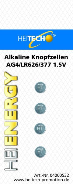 Heitech Alkaline Knopfzellen, 4er Pack AG4/LR626