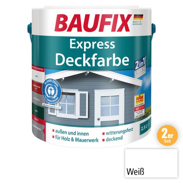 BAUFIX 2in1 Express Deckfarbe weiß 2,5 L 2-er Set