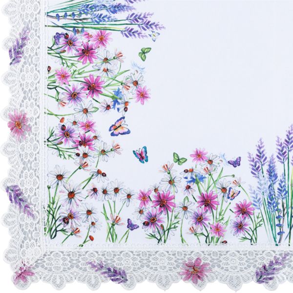 Bella Casa Mitteldecke mit Spitze, ca. 80 x 80 cm - Lavendel/Blumen Lila/Schmetterlinge