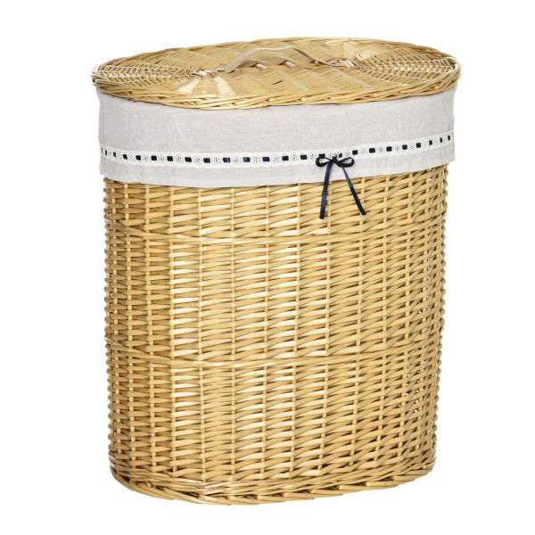 HOMCOM Wäschekorb aus Weide Weidenrute Wäschebox Wäschesammler geflochten mit Deckel Natur 100L 51 x