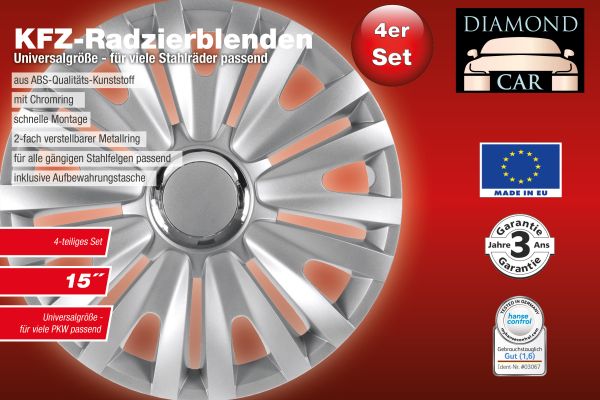 Diamond Car Design Kfz Radzierblenden "Royal", 15", Silber, 4er Set