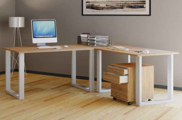 Eck-Schreibtisch "Lona" 160x130x50 U-Füße Sonoma-Eiche/Weiß