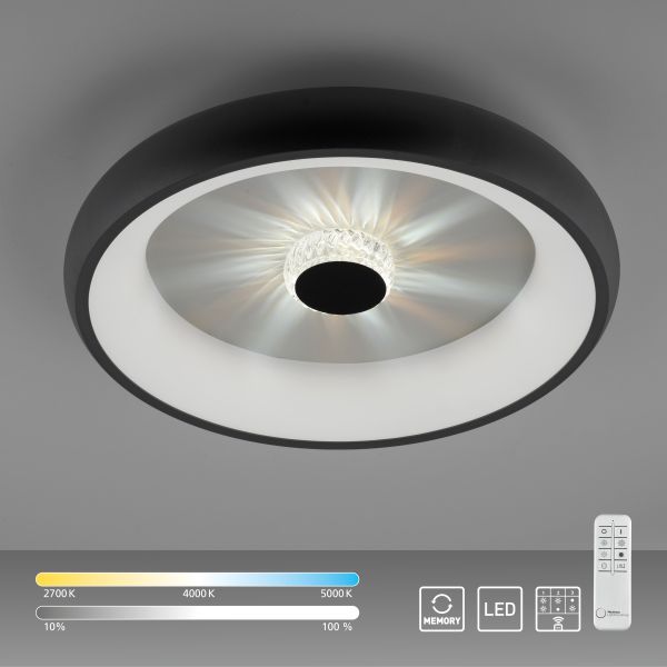 JUST LIGHT. LED Deckenleuchte VERTIGO, CCT, dimmbar, Fernbedienung, Ø46,5 cm, Kristall-Effekt