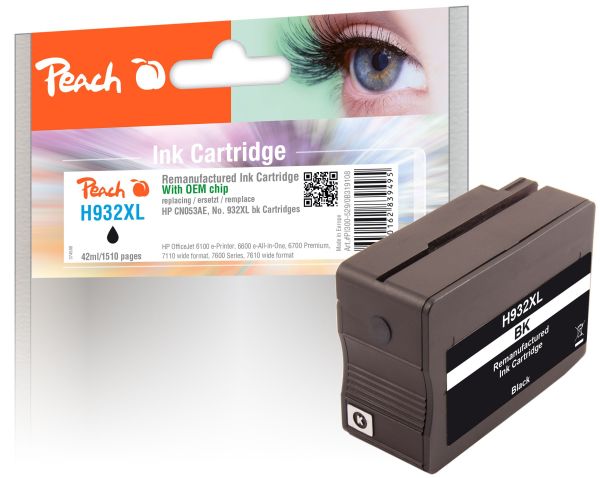 Peach Tintenpatrone mit Chip, schwarz HC kompatibel zu HP No. 932XL, CN053AE