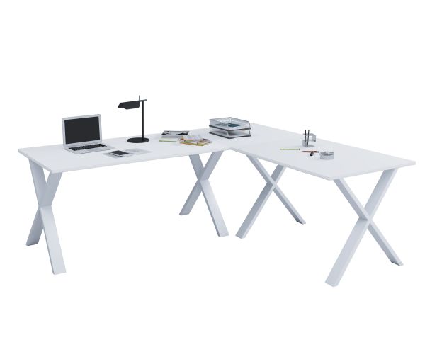 VCM Eck-Schreibtisch "Lona" 160x160x80 X-Füße Weiß/Weiß