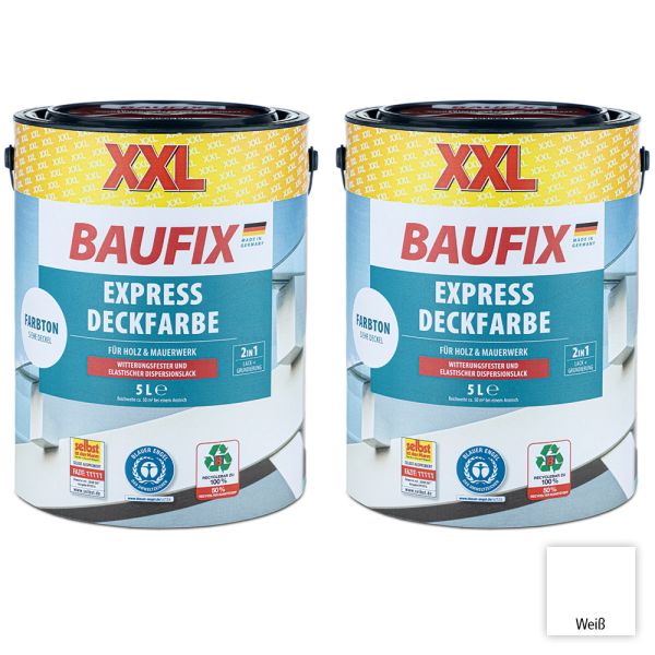 Baufix XXL-Express-Deckfarbe 5 Liter, Weiß - 2er-Set