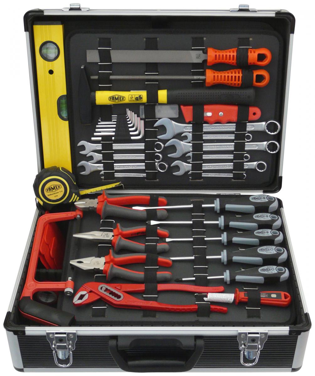 FAMEX 744-98 Werkzeugkoffer Set Koffer mit Werkzeug Satz Werkzeugkasten komplett 