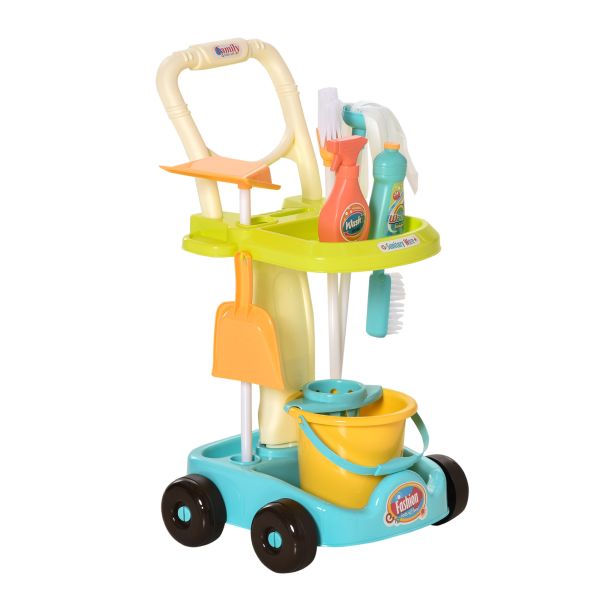 HOMCOM Besenwagen Putzwagen mit Zubehör Putzset für Kinder Rollenspiel Reinigungsspielzeug 17 Stück