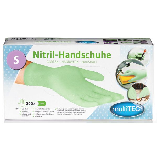 Multitec Nitril-Einweghandschuhe, Grün, Größe S - 200er Set