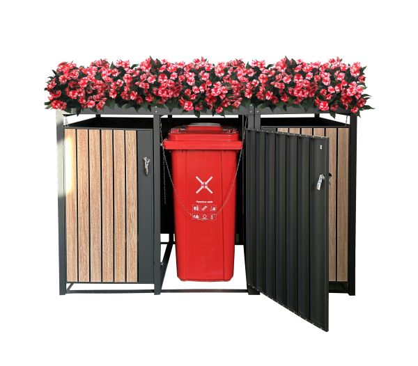 HC Garten & Freizeit Mülltonnenverkleidung 3er mit Pflanzdach Mülltonnenbox Anthrazit