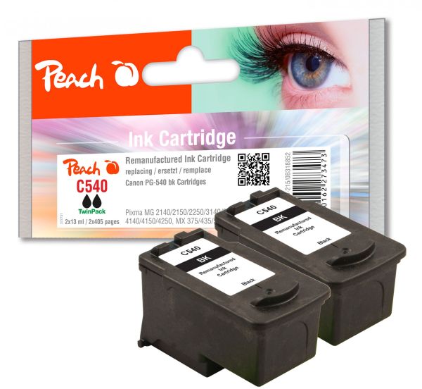 Peach Doppelpack Druckköpfe schwarz kompatibel zu Canon PG-540