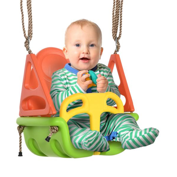 Outsunny 3-in-1 Babyschaukel, Kinderschaukel mit verstellbarem Seil, Grün