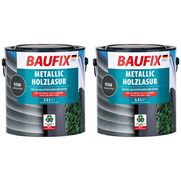 Baufix Metallic-Holzlasur, Titan - 2er-Set