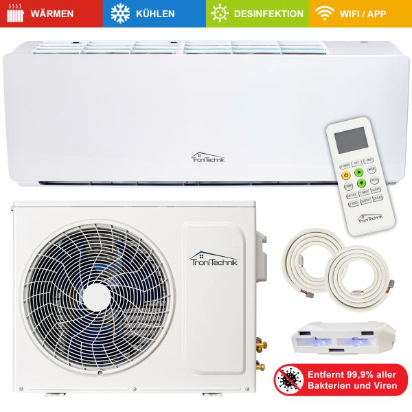 TroniTechnik Reykir Split Klimagerät Klimaanlage mit 9000 BTU, inkl. Zubehör und UV-C Reinigung