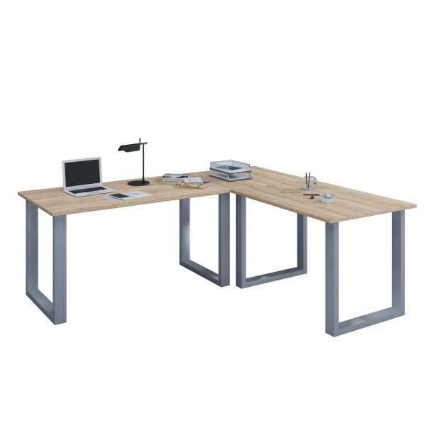 VCM Eck-Schreibtisch "Lona" 190x190x50 U-Füße Sonoma-Eiche/Silber