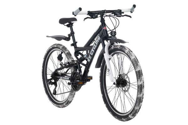 KS cycling Kinder-Mountainbike ATB Fully 24'' Crusher schwarz-weiß RH 36 cm