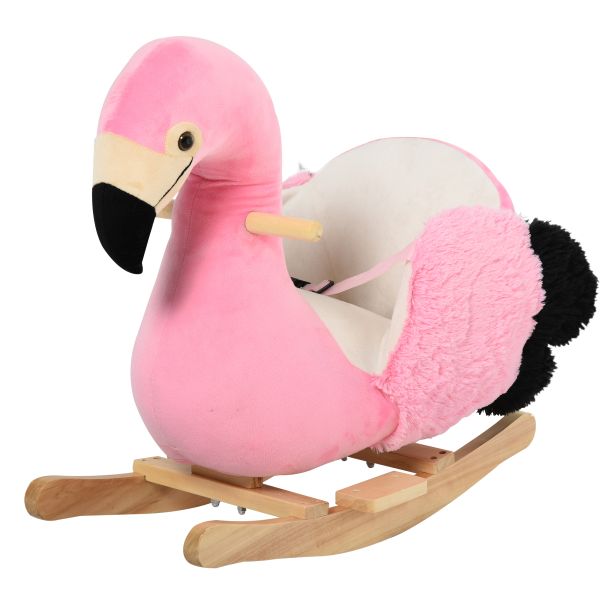HOMCOM Schaukelpferd Schaukelspielzeug Flamingo mit Sicherheitsgurt Plüsch