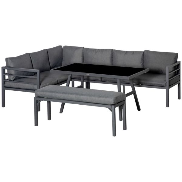 4-teiliges Gartenmöbel-Set mit Beistelltisch Balkonmöbel Set Sofa mit Kissen L-Form Outdoor Aluminiu
