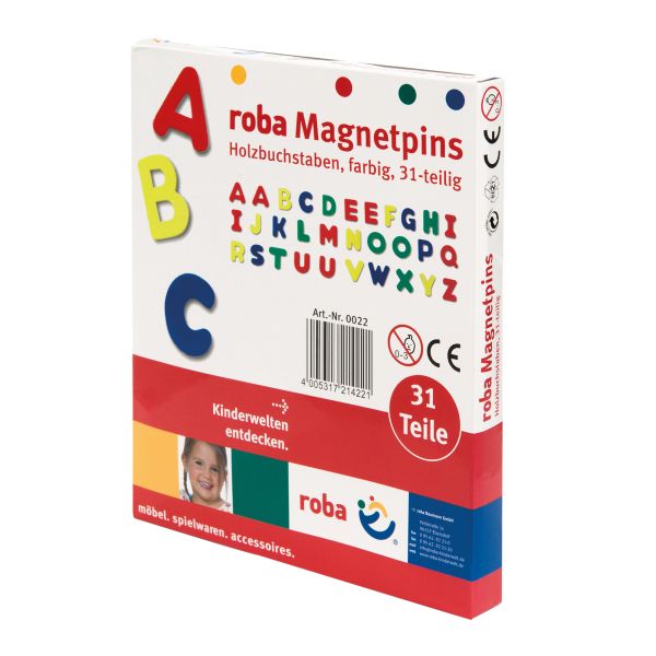 roba Magnet Buchstaben, ABC Set 31tlg, Magnetpins aus Holz, Schul-Spielzeug für Kinder