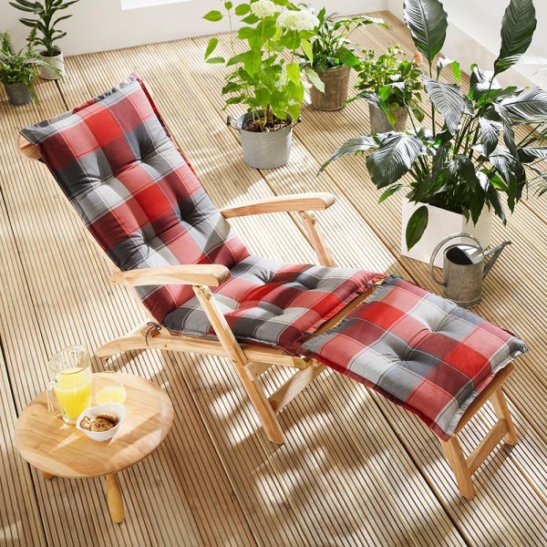 Solax-Sunshine Deckchair-Auflage, Karo-Rot-Grau