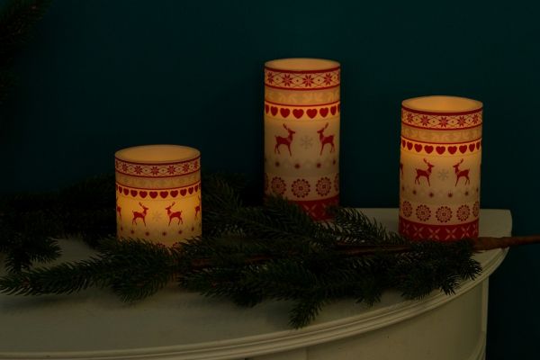 | My LED 3tlg., Nordisch, Norma24 rot/weiß Kerzen Flair