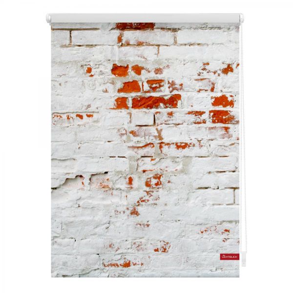 Lichtblick Rollo Klemmfix, ohne Bohren, blickdicht, Mauer - Weiß Rot, 80 x 150 cm (B x L)