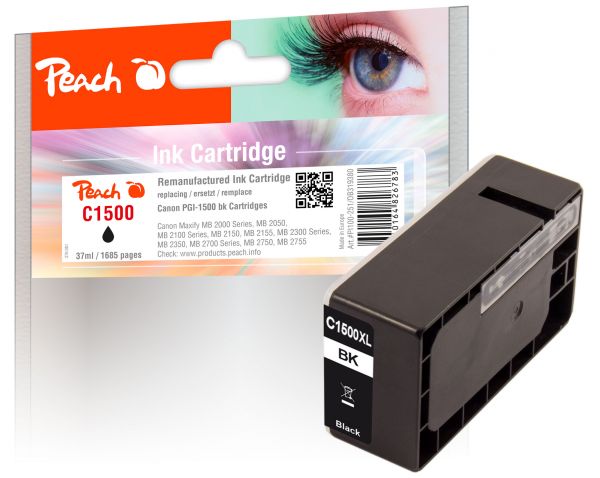Peach Tintenpatrone schwarz ersetzt Canon PGI-1500XLBK