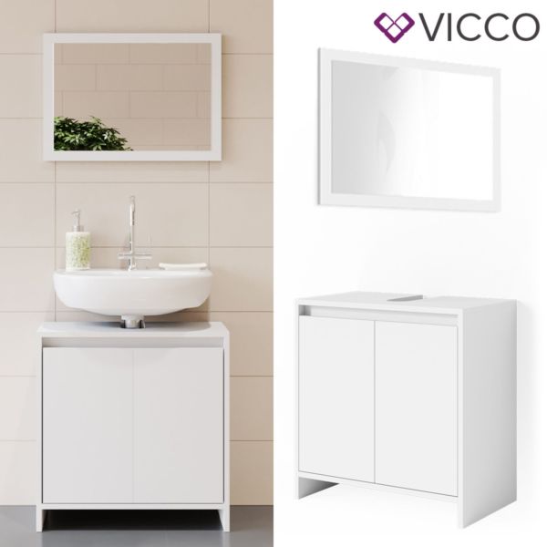 Vicco Badmöbel Set EMMA Weiß - Spiegel Waschtischunterschrank Badschrank