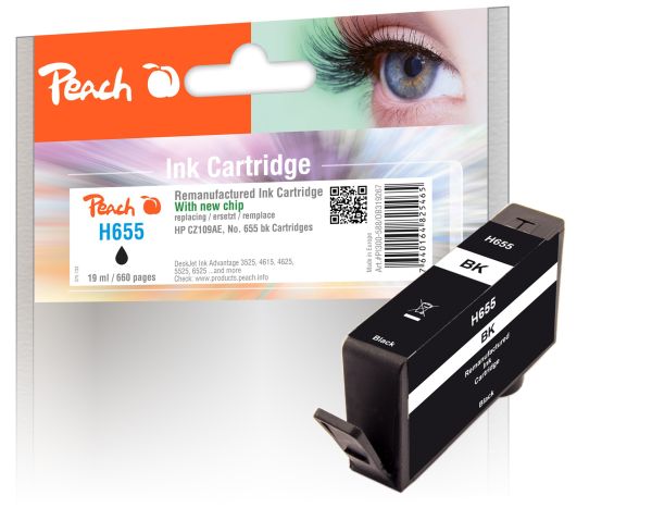 Peach Tintenpatrone mit Chip, schwarz kompatibel zu HP No. 655, CZ109AE
