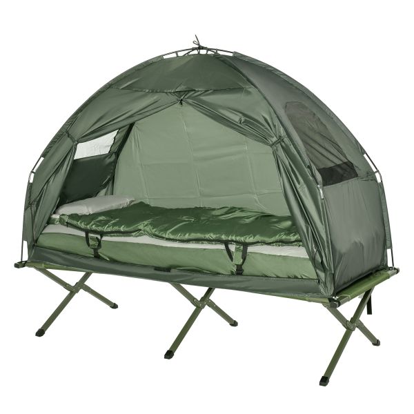 Outsunny Campingbett Set Zelt mit Schlafsack Matratze 4 in 1 faltbar Dunkelgrün